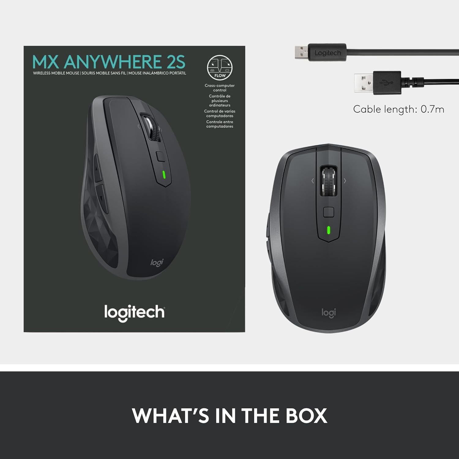 Logitech MX Anywhere 2S Bluetooth Edition Wireless Mouse, Multi-Surface with 4000 DPI, Hyper-Fast Scrolling and 7 Customisable Buttons