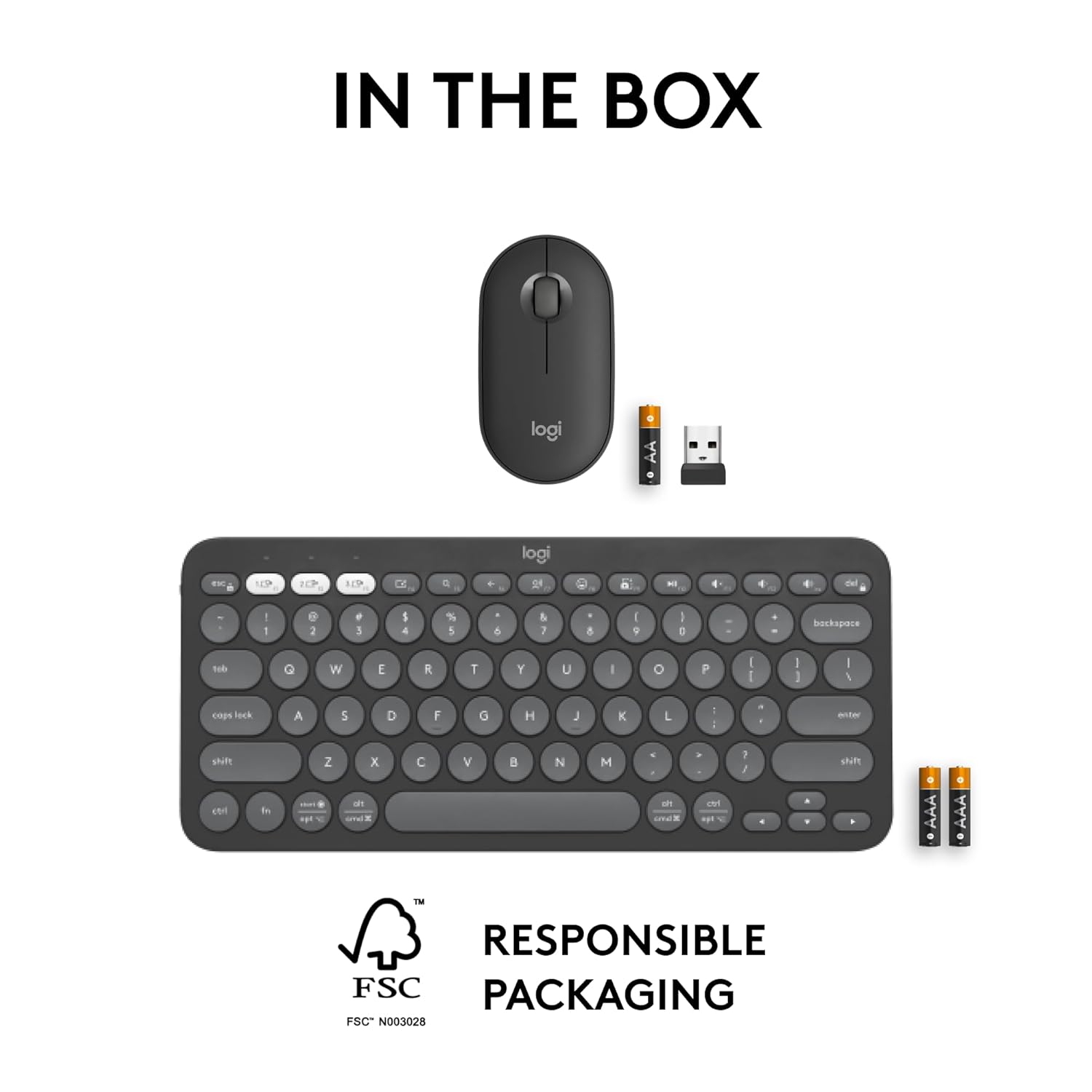 Logitech Pebble 2 Combo, Wireless Keyboard and Mouse, Quiet and Portable, Customisable, Logi Bolt, Bluetooth, Easy-Switch for Windows, macOS, iPadOS, Chrome - Tonal Graphite