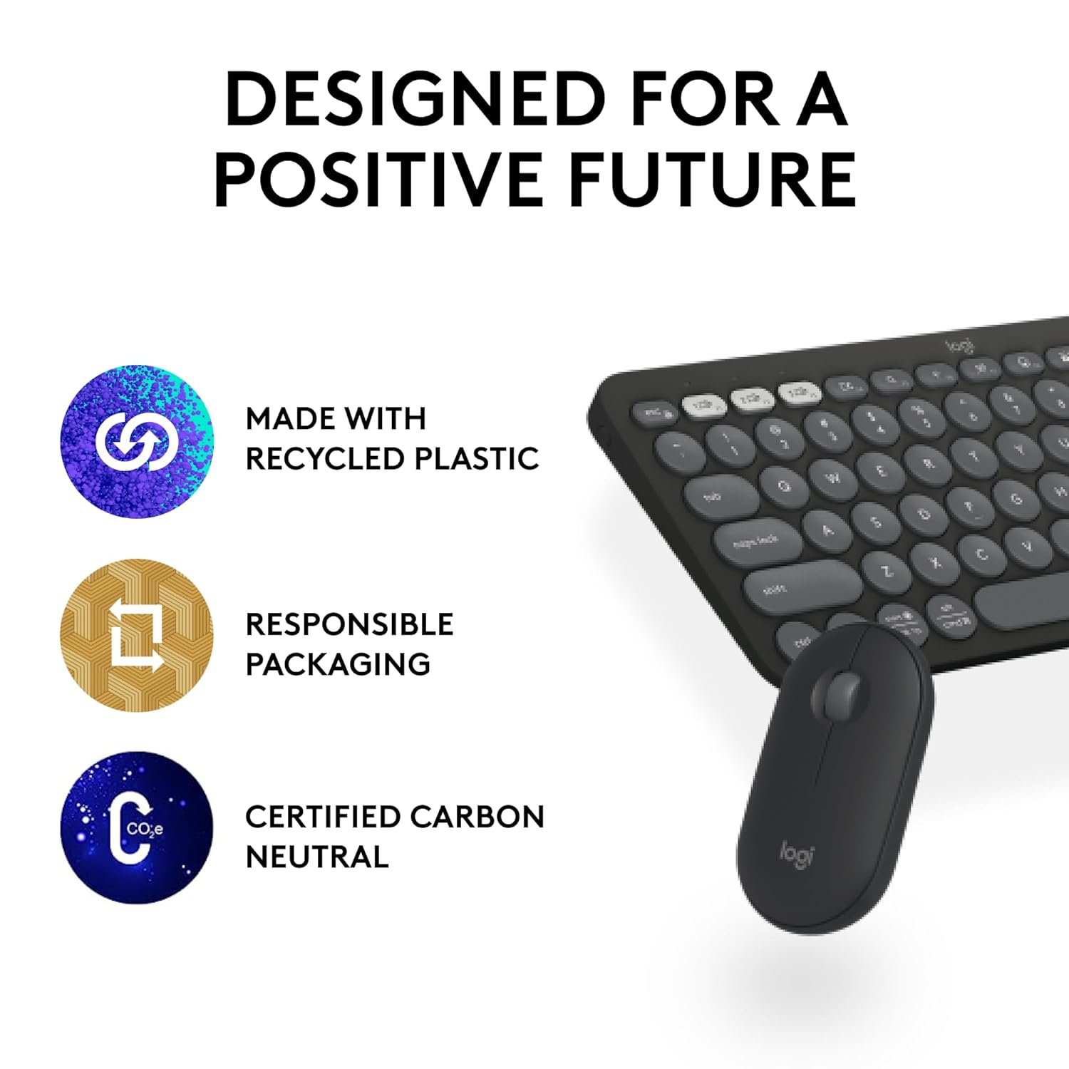 Logitech Pebble 2 Combo, Wireless Keyboard and Mouse, Quiet and Portable, Customisable, Logi Bolt, Bluetooth, Easy-Switch for Windows, macOS, iPadOS, Chrome - Tonal Graphite