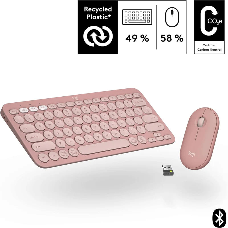 Logitech Pebble 2 Combo, Wireless Keyboard and Mouse, Quiet and Portable, Customisable, Logi Bolt, Bluetooth, Easy-Switch for Windows, macOS, iPadOS, Chrome - Unboxed