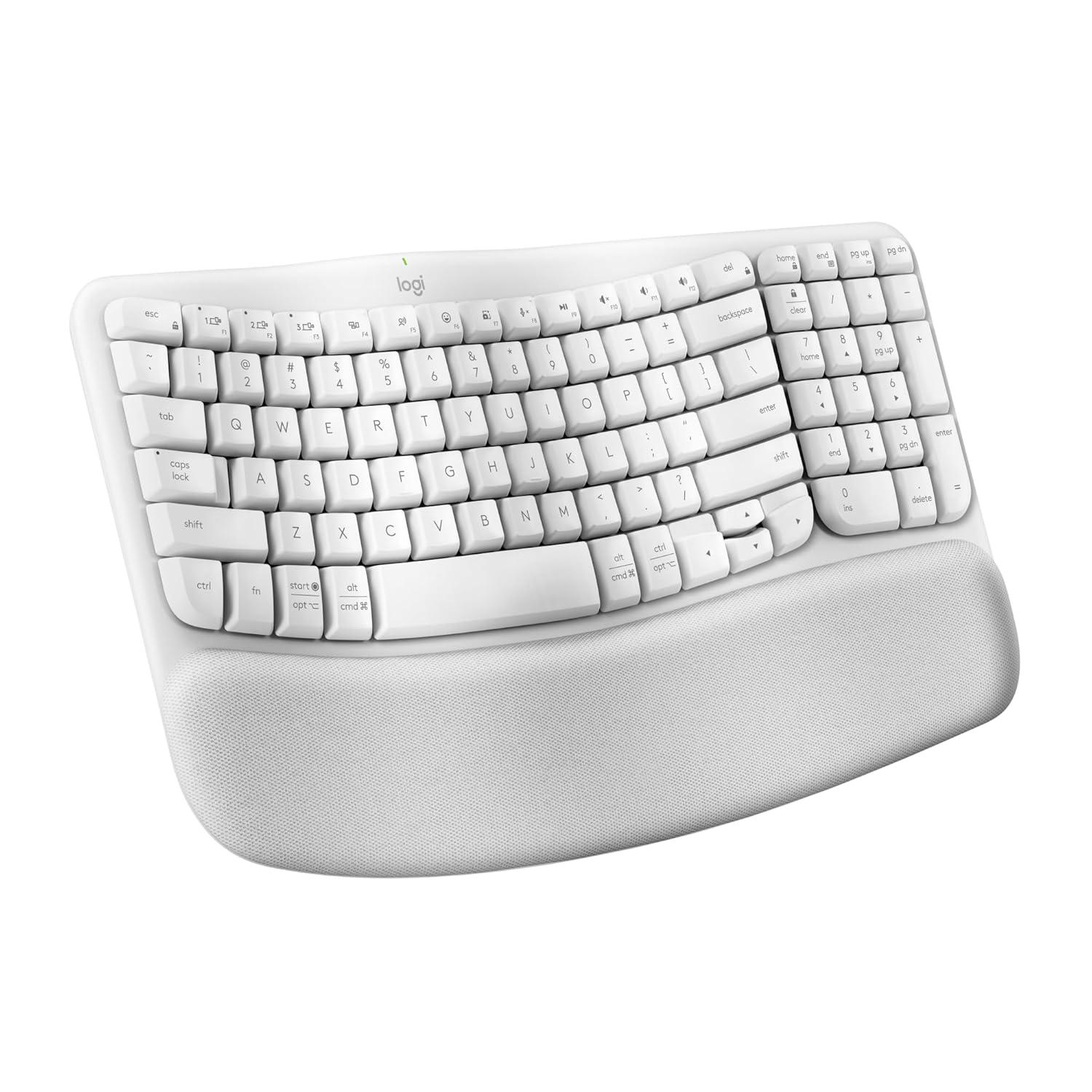 Logitech Wave Keys Wireless Ergonomic Keyboard with Cushioned Palm Rest, Comfortable Natural Typing, Easy-Switch, Bluetooth, Logi Bolt Receiver, for Multi-OS, Windows/Mac - Off White