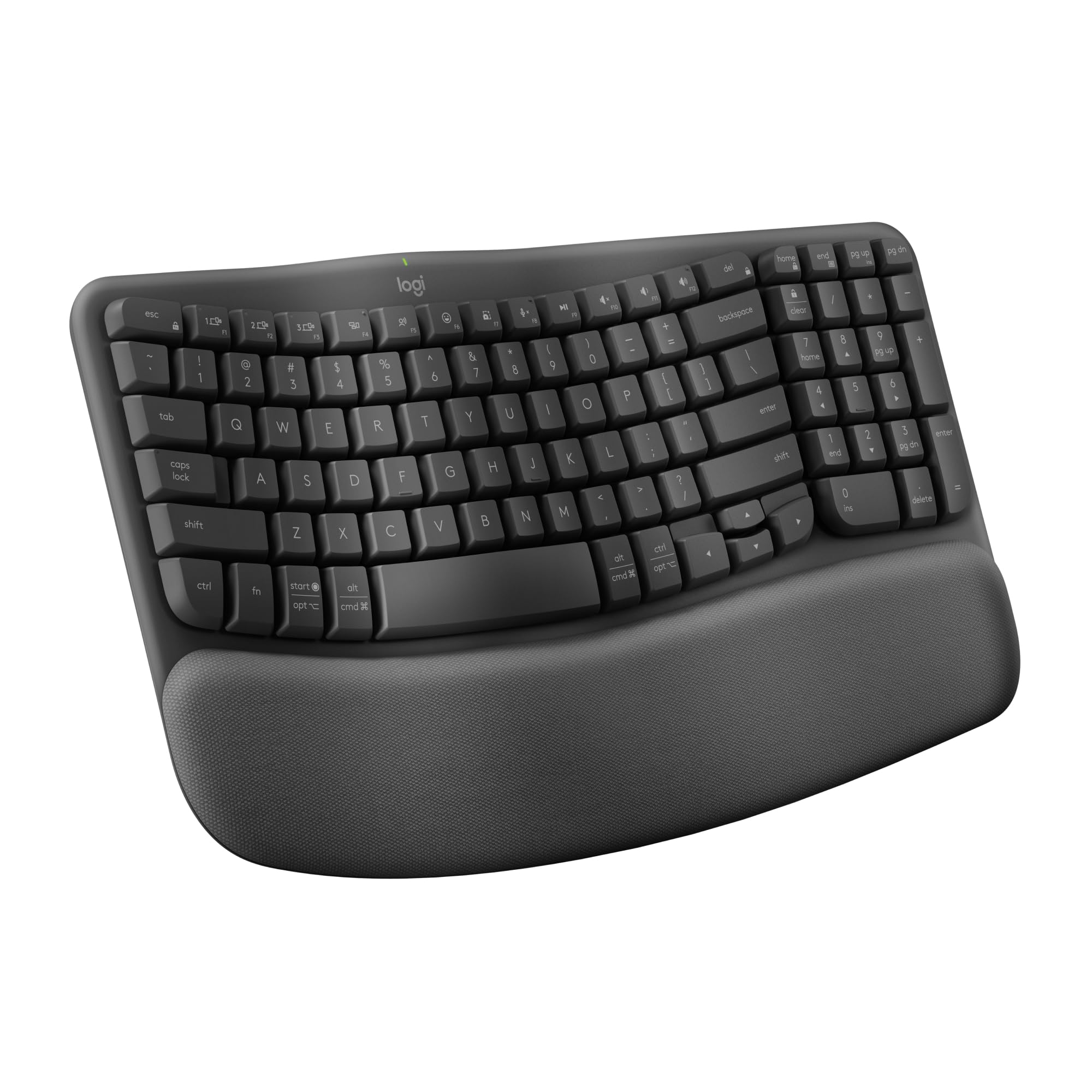 Logitech Wave Keys Wireless Ergonomic Keyboard with Cushioned Palm Rest, Comfortable Natural Typing, Easy-Switch, Bluetooth, Logi Bolt Receiver, for Multi-OS, Windows/Mac - Off White