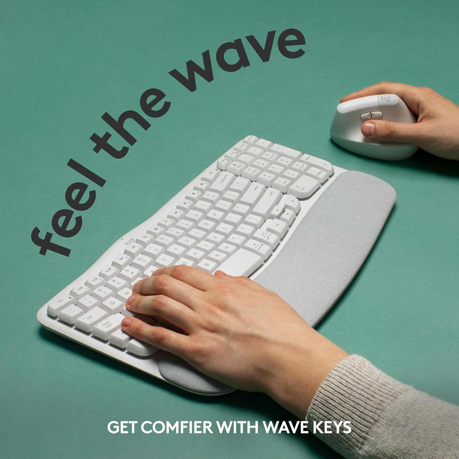 Logitech Wave Keys Wireless Ergonomic Keyboard with Cushioned Palm Rest, Comfortable Natural Typing, Easy-Switch, Bluetooth, Logi Bolt Receiver, for Multi-OS, Windows/Mac - Off White