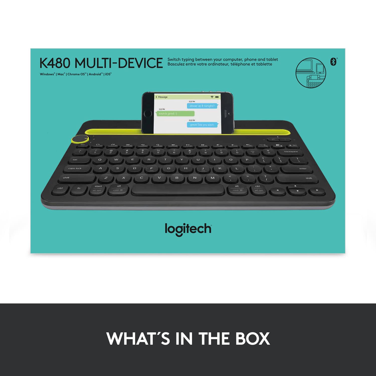 (Open Box) Logitech K480 Wireless Multi-Device Keyboard For Windows, Macos, Ipados, Android Or Chrome Os, Bluetooth, Compact, Compatible With Pc, Mac, Laptop, Smartphone, Tablet - Black (Grade - A+)