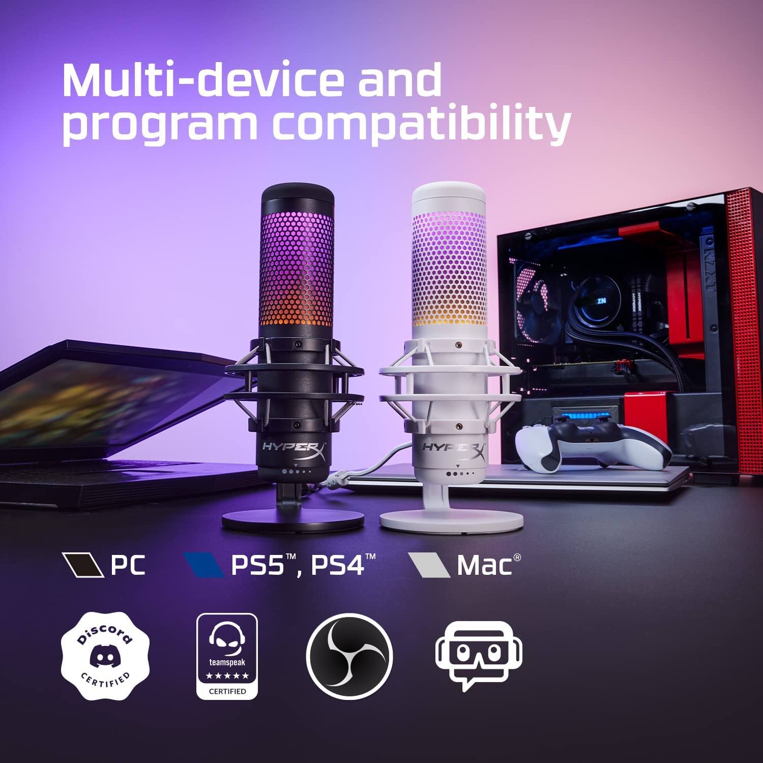 (Open Box) HyperX Quadcast S RGB USB Condenser Omnidirectional Microphone for Pc, Ps4 and Mac, Gaming, Streaming, Podcasts, Twitch, YouTube, Discord (Hmiq1S-Xx-Rg/G, Black) Grade - A+